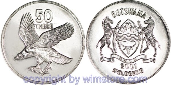Botswana, 50 Thebe 1996, 1998, 2001, KM 29, Eisen vernickelt