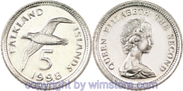 Falkland Inseln, 5 Pence 1998, 1999, KM 4.2, Ku/Ni