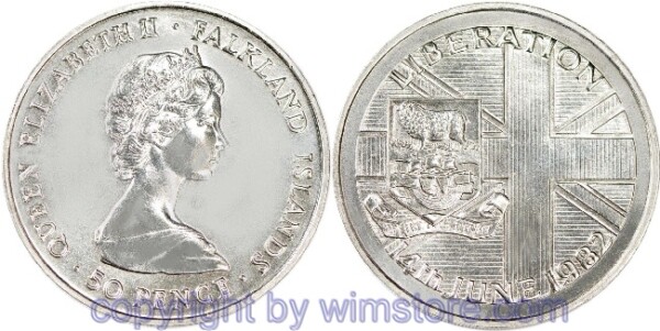 Falkland Inseln, 50 Pence 1982, Befreiung, KM 18, Ku/Ni, st