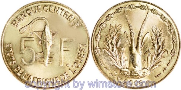 Westafrikanische Staaten, 5 Francs ab 1965, KM 2a, Alu/Bro