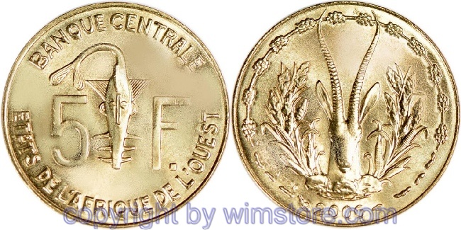 Westafrikanische Staaten, 5 Francs ab 1965, KM 2a, Alu/Bro