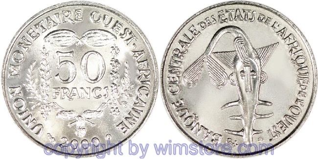 Westafrikanische Staaten, 50 Francs ab 1972, KM 6, Ku/Ni