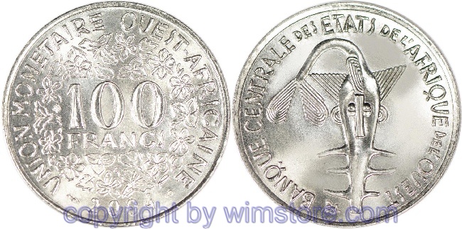 Westafrikanische Staaten, 100 Francs ab 1967, KM 4, Ku/Ni