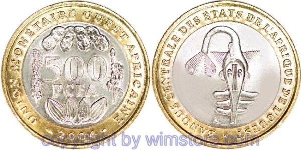 Westafrikanische Staaten, 500 Francs 2003 - 2005, 2010, KM 15, Bi-Metall