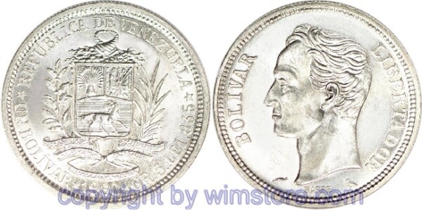 Venezuela, 1 Bolivar 1960,1965, Y 37a, Silber