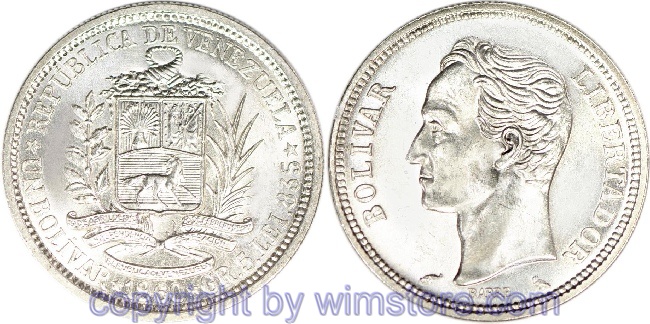 Venezuela, 1 Bolivar 1960,1965, Y 37a, Silber