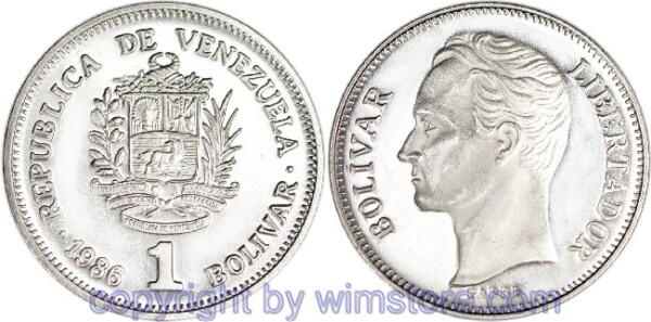 Venezuela, 1 Bolivar 1977, 1986, Y 52, Nickel