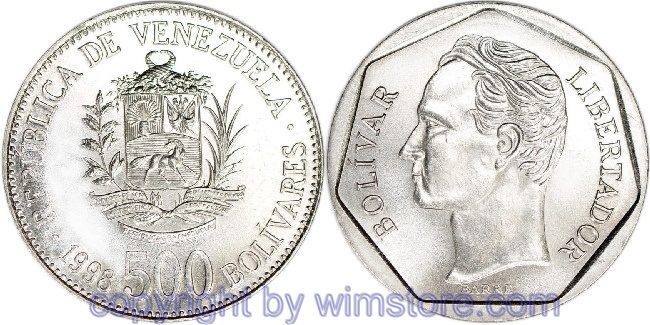 Venezuela, 500 Bolivares 1998, 1999, Y 79, Eisen vernickelt