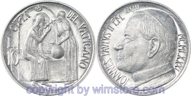 Vatikan, 10 Lire 1981, Jesus bekommt Wasser, KM 155, Aluminium