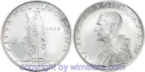 Vatikan, 10 Lire 1964, 1965, KM 79.2, Aluminium