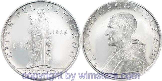 Vatikan, 10 Lire 1964, 1965, KM 79.2, Aluminium