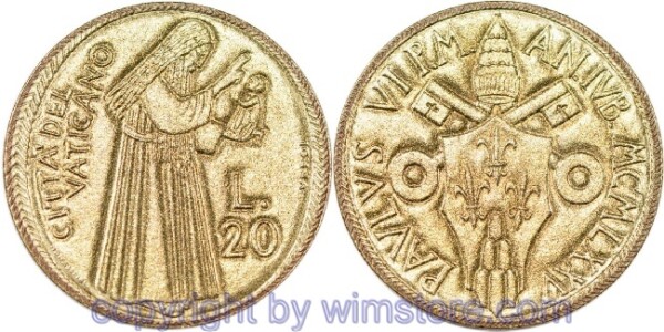 Vatikan, 20 Lire 1975, Christus bei der Segnung, KM 128, Alu/Bro