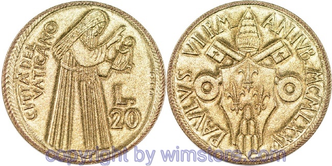 Vatikan, 20 Lire 1975, Christus bei der Segnung, KM 128, Alu/Bro