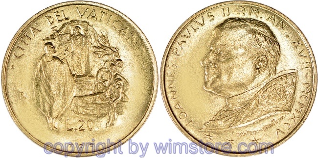 Vatikan, 20 Lire 1995, Evangelium Vitae, KM 263, Alu/Bro, -st, angelaufen