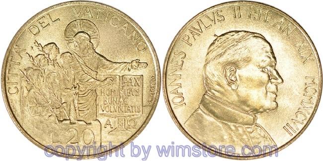 Vatikan, 20 Lire 1997, Jesus vor Buch, KM 281, Alu/Bro