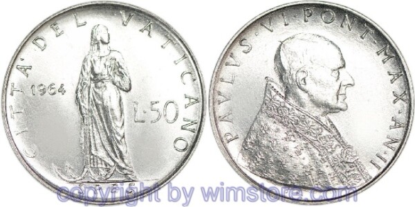 Vatikan, 50 Lire 1964, Leg. AN, KM 81.1, Stahl