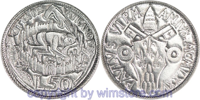 Vatikan, 50 Lire 1975, Schlafender innerhalb der Stadtmauer, KM 129, Stahl