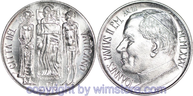 Vatikan, 50 Lire 1981, Stehende Figuren, KM 157, Stahl