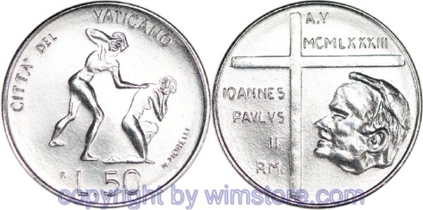 Vatikan, 50 Lire 1983, Vertreibung aus dem Paradies, KM 172, Stahl
