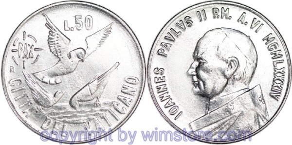 Vatikan, 50 Lire 1984, Tauben am Wasser, KM 179, Stahl
