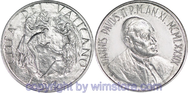 Vatikan, 50 Lire 1989, Menschlichkeit, KM 215, Stahl