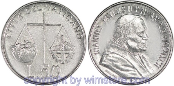 Vatikan, 50 Lire 1992, Kreuz als Waage, KM 238, Stahl