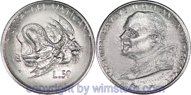 Vatikan, 50 Lire 1995, Drache, KM 264, Stahl