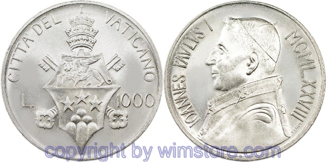 Vatikan, 1000 Lire 1978, Gekröntes Wappen, KM 142, Silber