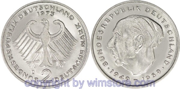 BRD, 2 Mark 1970 - 1987, Theodor Heuss, KMA 127, Ku/Ni vernickelt