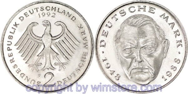 BRD, 2 Mark 1988 - 2001, Ludwig Erhard, KM 170, Ku/Ni vernickelt