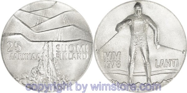 Finnland, 25 Markkaa 1978, Langläufer, KM 56, Silber