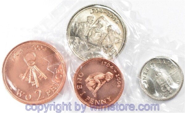 Gibraltar Lot: 1 Penny, 2, 5 und 10 Pence 2004, KM 1044, 46, 47 und 49, div. Metalle, st