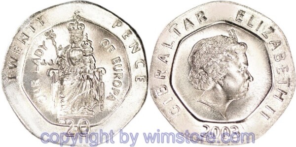 Gibraltar, 20 Pence 1998 - 2003, KM 777, Ku/Ni