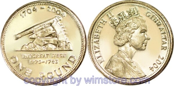 Gibraltar, 1 Pound 2004, KM 1051, Nickel/Messing