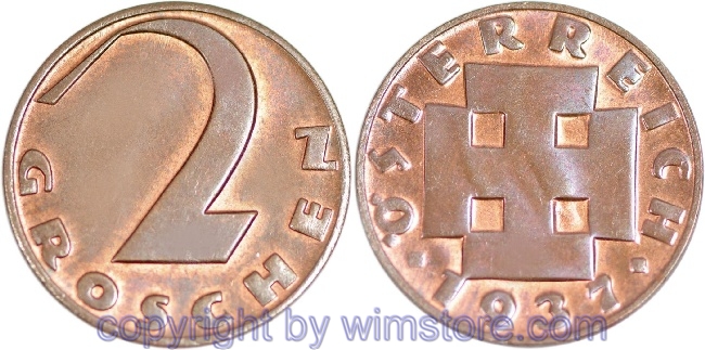 1. Republik, 2 Groschen 1925 - 1938, J 425, Bronze
