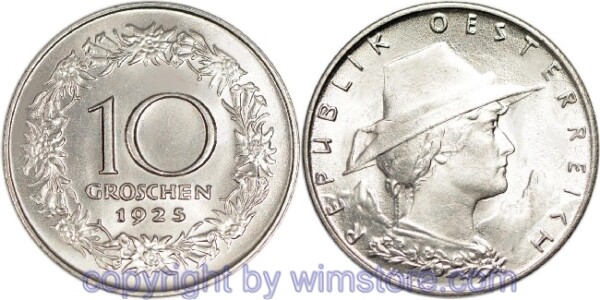 1. Republik, 10 Groschen 1925 - 1929, J 427, Ku/Ni
