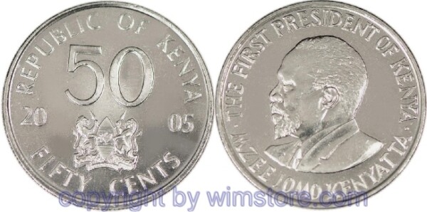 Kenia, 50 Cents 2005, 2009, KM 41, Stahl vernickelt