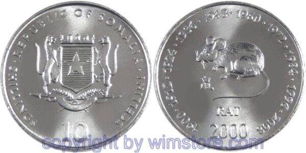 Somalia, 10 Shillings (Scellini) 2000, Ratte, KM 90, Stahl-vernickelt