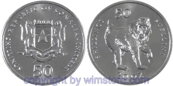 Somalia, 50 Shillings 2002, Mandrill, KM 111, Strahl-vernickelt