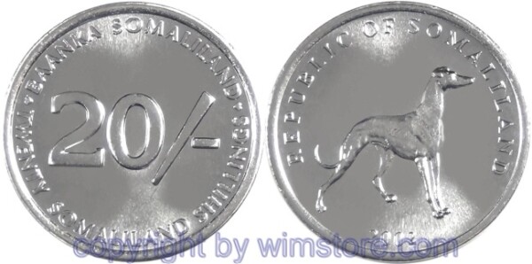 Somaliland, 20 Shillings 2002, Windhund, KM 6, Stahl