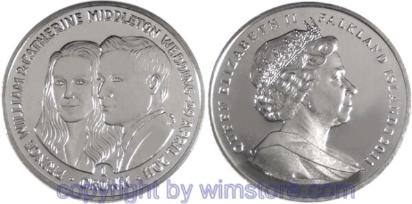 Falkland Inseln, 1 Crown 2011, Hochzeit von Prinz William und Catherine, KM 160, Ku/Ni
