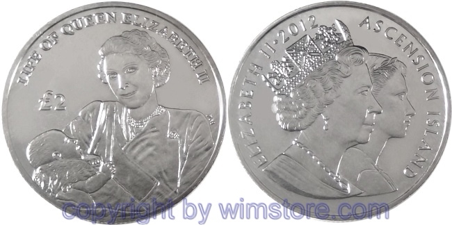 Ascension, 2 Pfund 2012, Queen Elizabeth mit Prinz Charles, KM 22, Ku/Ni