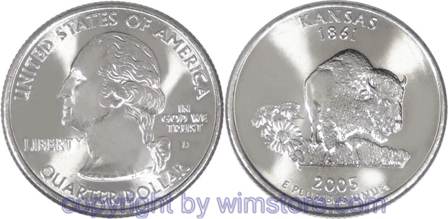 USA, 1/4 Dollar (Quarter) 2005, Kansas, KM 373, Ku-Ku/Ni plattiert