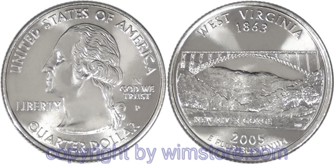 USA, 1/4 Dollar (Quarter) 2005, West Virginia, KM 374, Ku-Ku/Ni plattiert