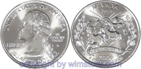 USA, 1/4 Dollar (Quarter) 2006, Nevada, KM 382, Ku-Ku/Ni plattiert