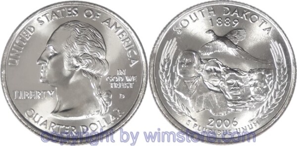 USA, 1/4 Dollar (Quarter) 2006, South Dakota, KM 386, Ku-Ku/Ni plattiert