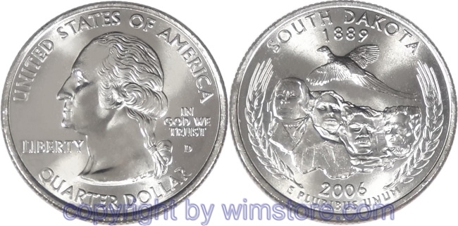 USA, 1/4 Dollar (Quarter) 2006, South Dakota, KM 386, Ku-Ku/Ni plattiert