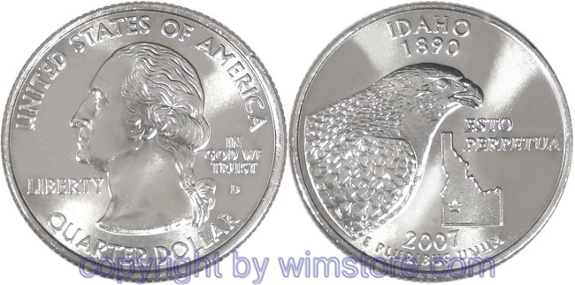 USA, 1/4 Dollar (Quarter) 2007, Idaho, KM 398, Ku-Ku/Ni plattiert