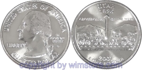 USA, 1/4 Dollar (Quarter) 2007, Utah, KM 400, Ku-Ku/Ni plattiert