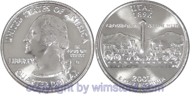 USA, 1/4 Dollar (Quarter) 2007, Utah, KM 400, Ku-Ku/Ni plattiert